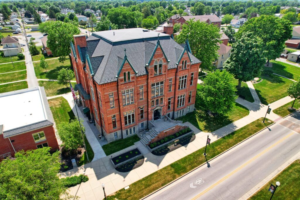 A photo taken by a drone of main classroom building