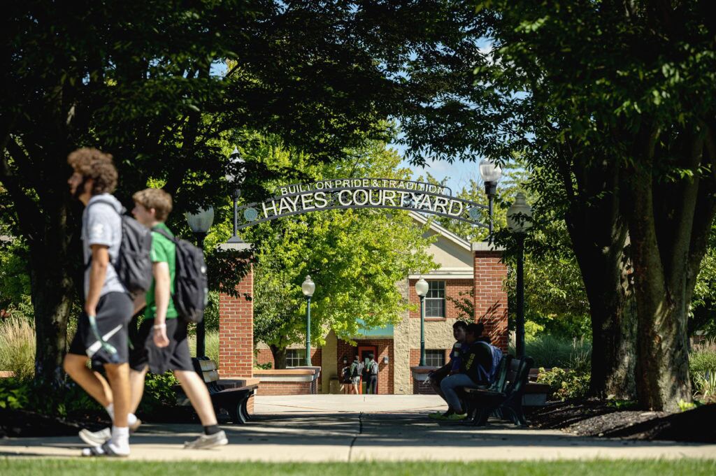 Students walking around campus
