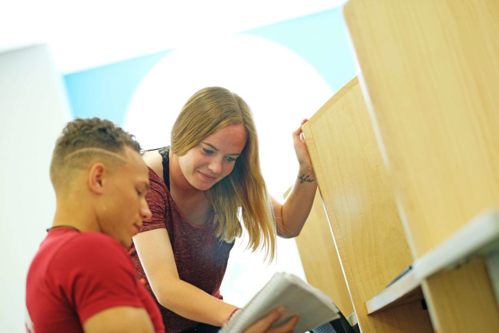 two students studying