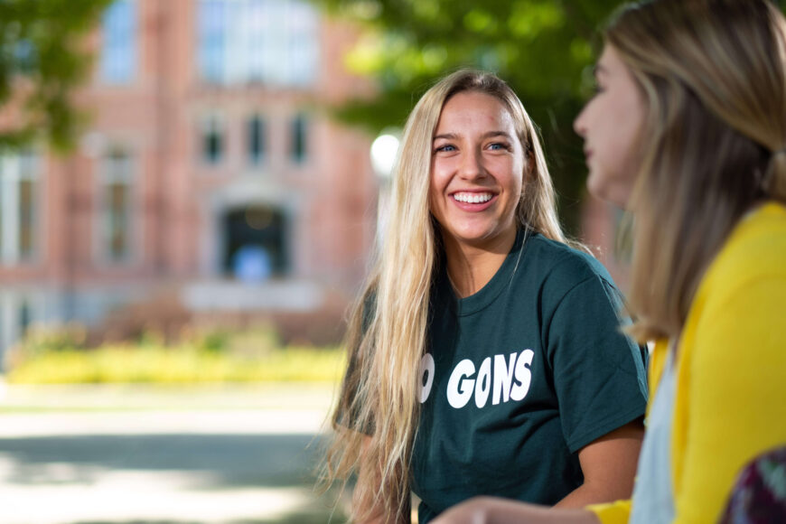 close up of college student in conversation