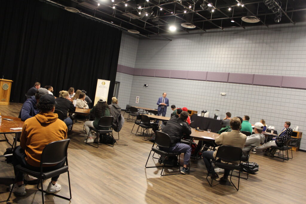 justice dewine speaking with the students