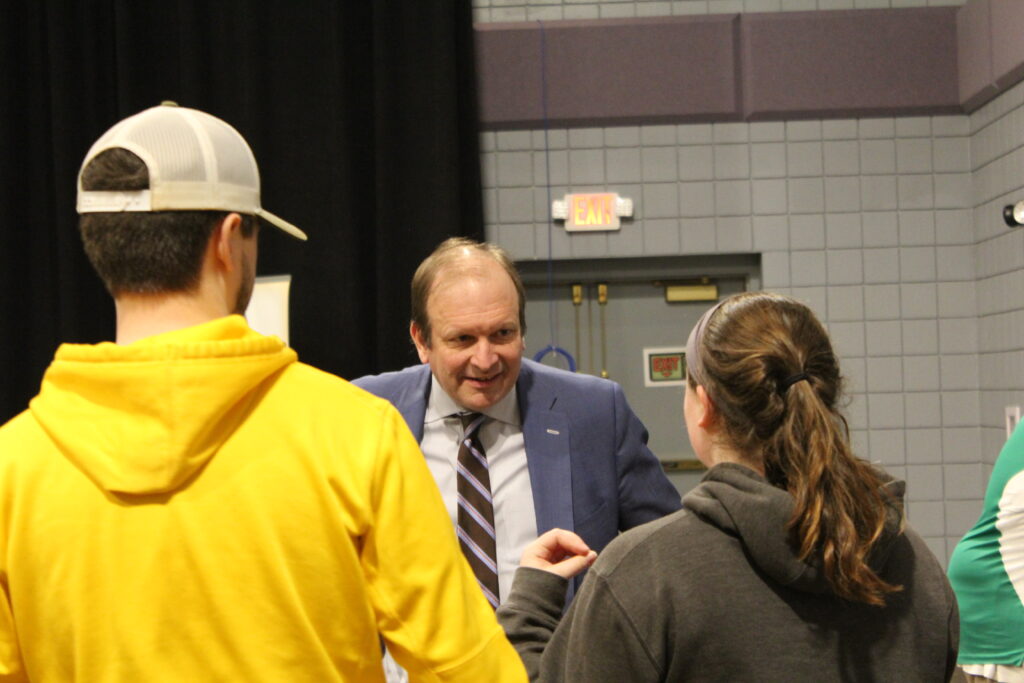 justice dewine speaking with the students