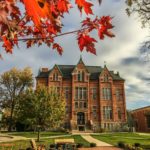 main classroom building in the fall
