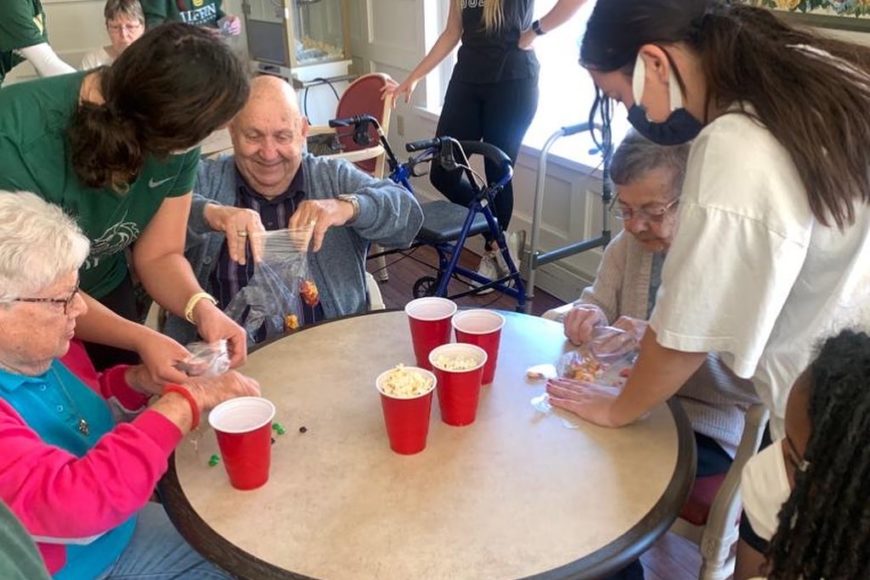 tiffin students with the residents of a nursing home