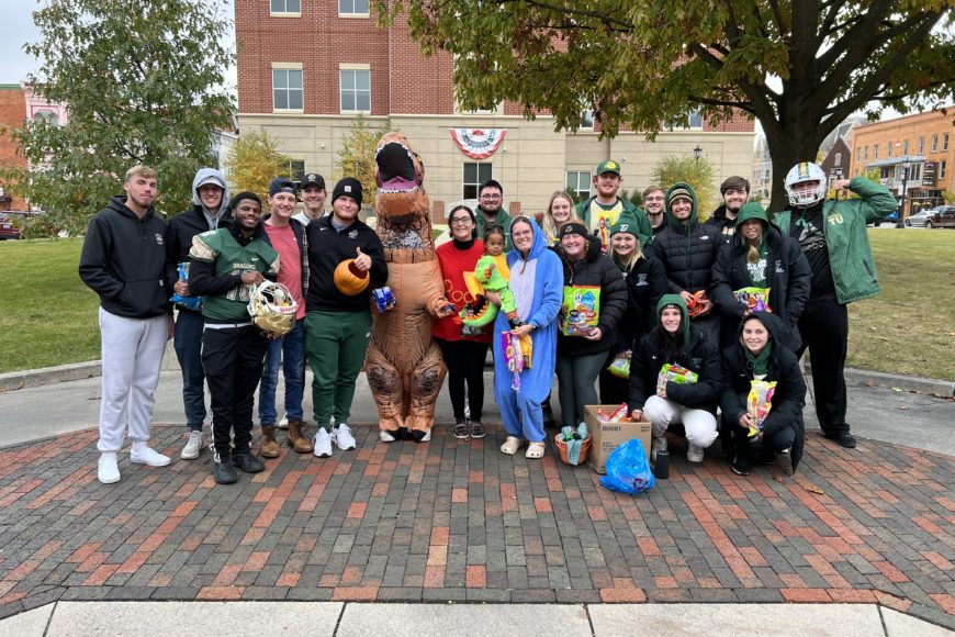 tiffin students in costumes for trick or treat