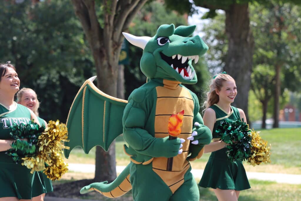 mascot and cheerleaders