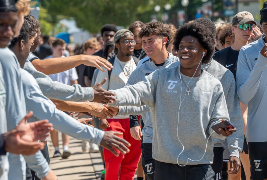 Students walking to convocation