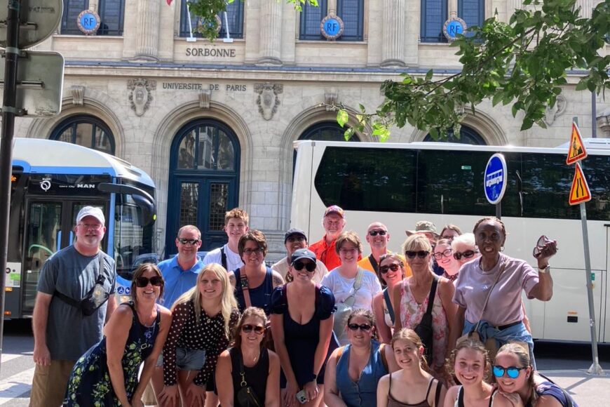 TU travelers in front of Sorbonne University