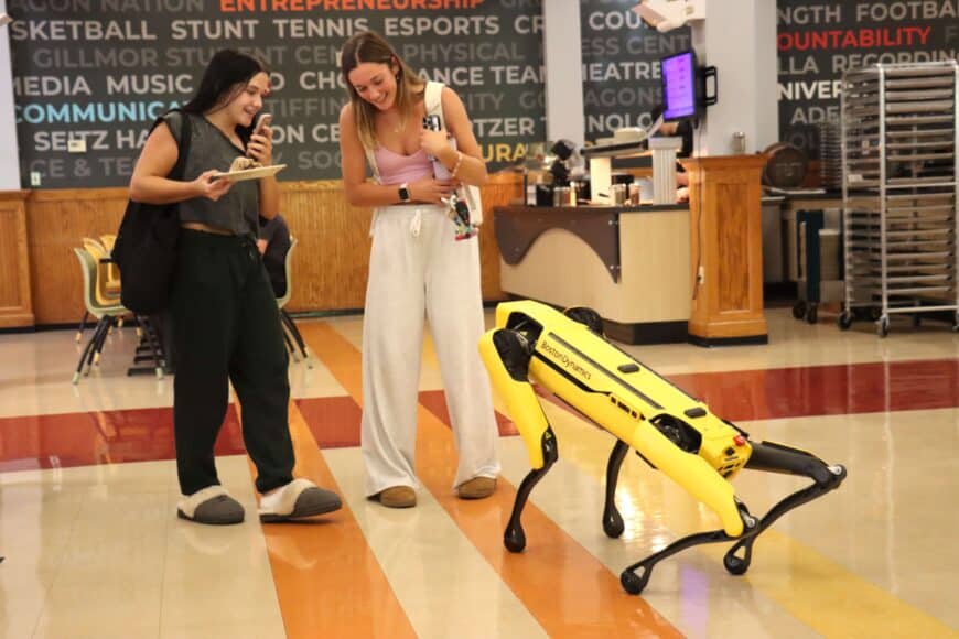 robotic dog, spot, in dining hall