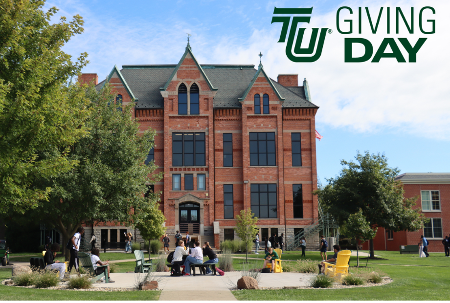 Photo of Main Building with Giving Day logo