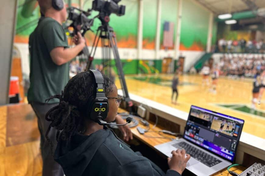 sports media team broadcasting volleyball match